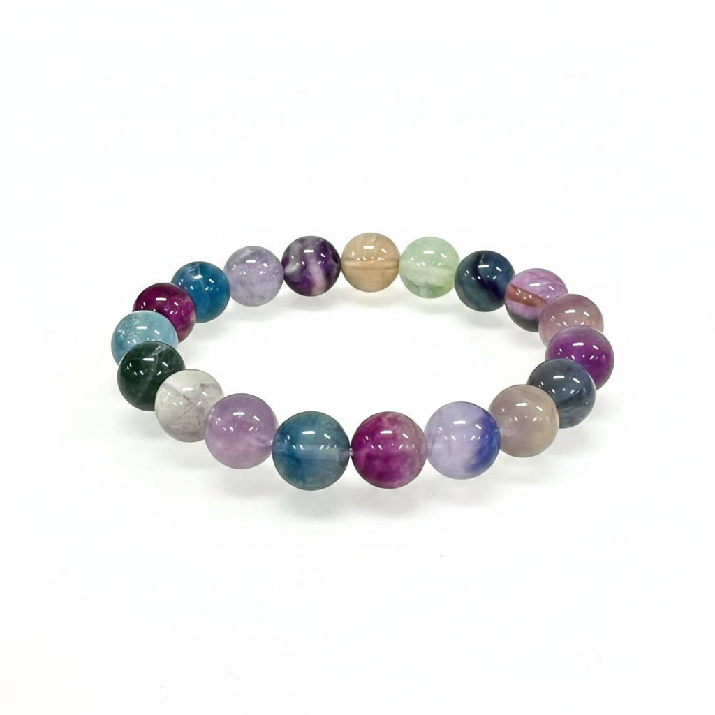 10mm Rainbow Fluorite | Natural Crystal Stretch Bracelet