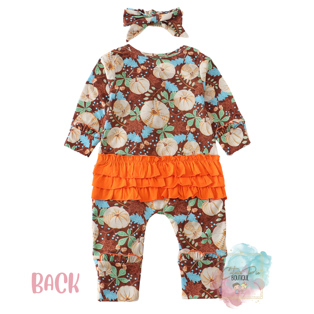 Pumpkin Ruffle Romper w/ matching Headband - Fall - Thanksgiving 2PC SET