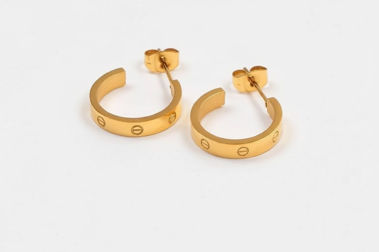 Screw Motif Hoop Earrings | 16MM | Gold, Steel or Rose Gold | 304 Stainless Steel