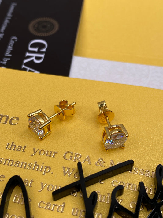 STERLING SILVER - EARRINGS - MOISSANITE *GOLD* ROUND STUDS 1.0ct EA (2.0ct TOTAL) w/ CERT