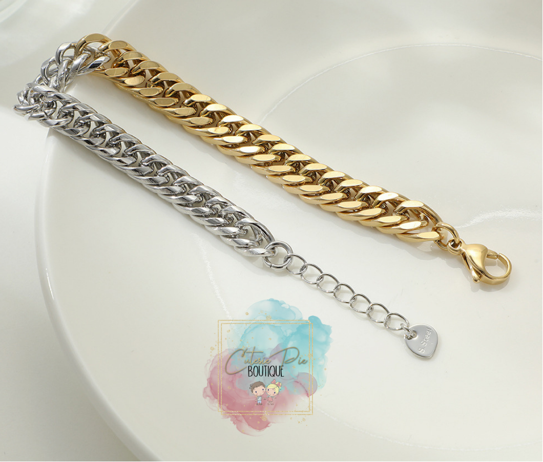 Two-Tone Curb Chain Bracelet | 18K Gold & Steel | 304 Stainless Steel