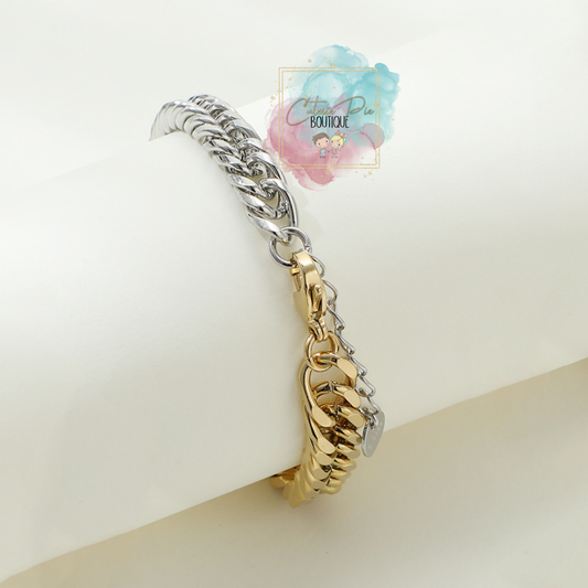 Two-Tone Curb Chain Bracelet | 18K Gold & Steel | 304 Stainless Steel