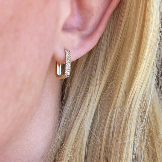 GOLD FILLED - EARRINGS - CUTESIE CZ RECTANGULAR 14MM