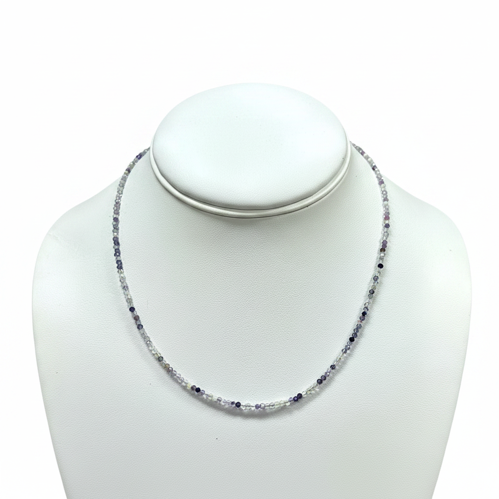 Natural Fluorite Necklace | 2mm Faceted Crystal Beads | Stainless Steel