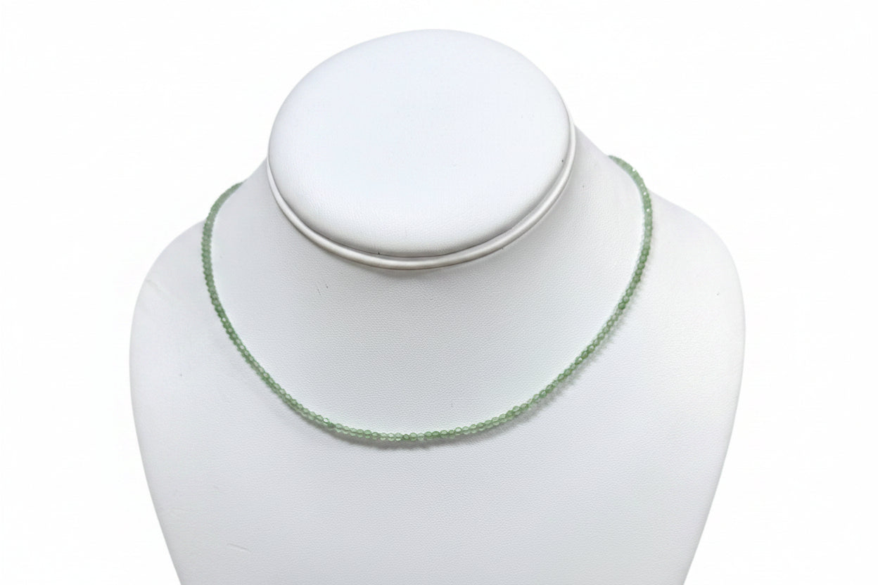 Natural Aventurine Necklace | 2mm Faceted Crystal Beads | Stainless Steel