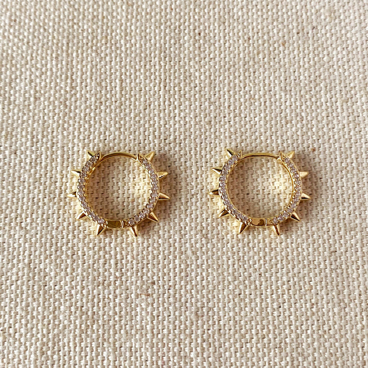 CZ Spike Huggie Hoop Earrings | 12MM | 18K Gold Filled