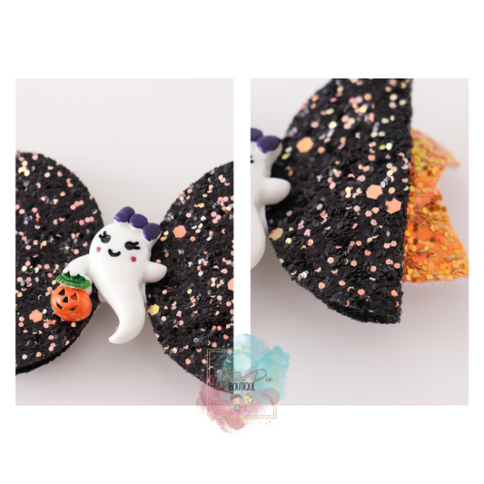 Ghost Glitter Stacked Hair Bow - Halloween Bow