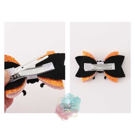 Spider Glitter Stacked Hair Bow - Halloween Bow
