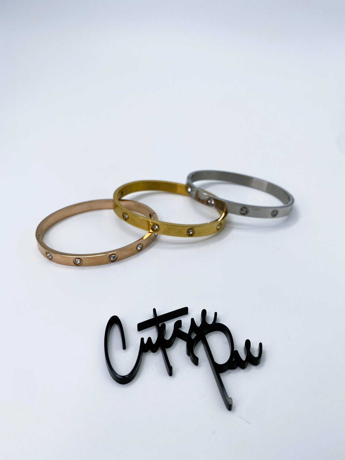10 Stone Bangle Bracelet | 18K Gold, Rose Gold or Steel | 304 Stainless Steel
