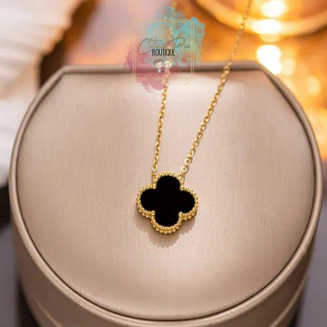 STAINLESS JEWELRY - Clover BLACK - Earring / Bracelet / Necklace / SET