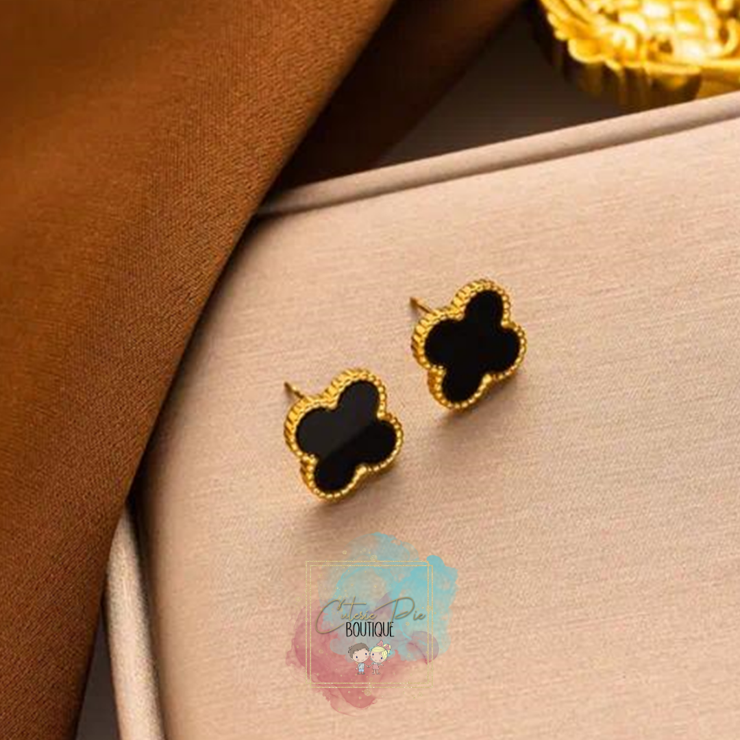 STAINLESS JEWELRY - Clover BLACK - Earring / Bracelet / Necklace / SET