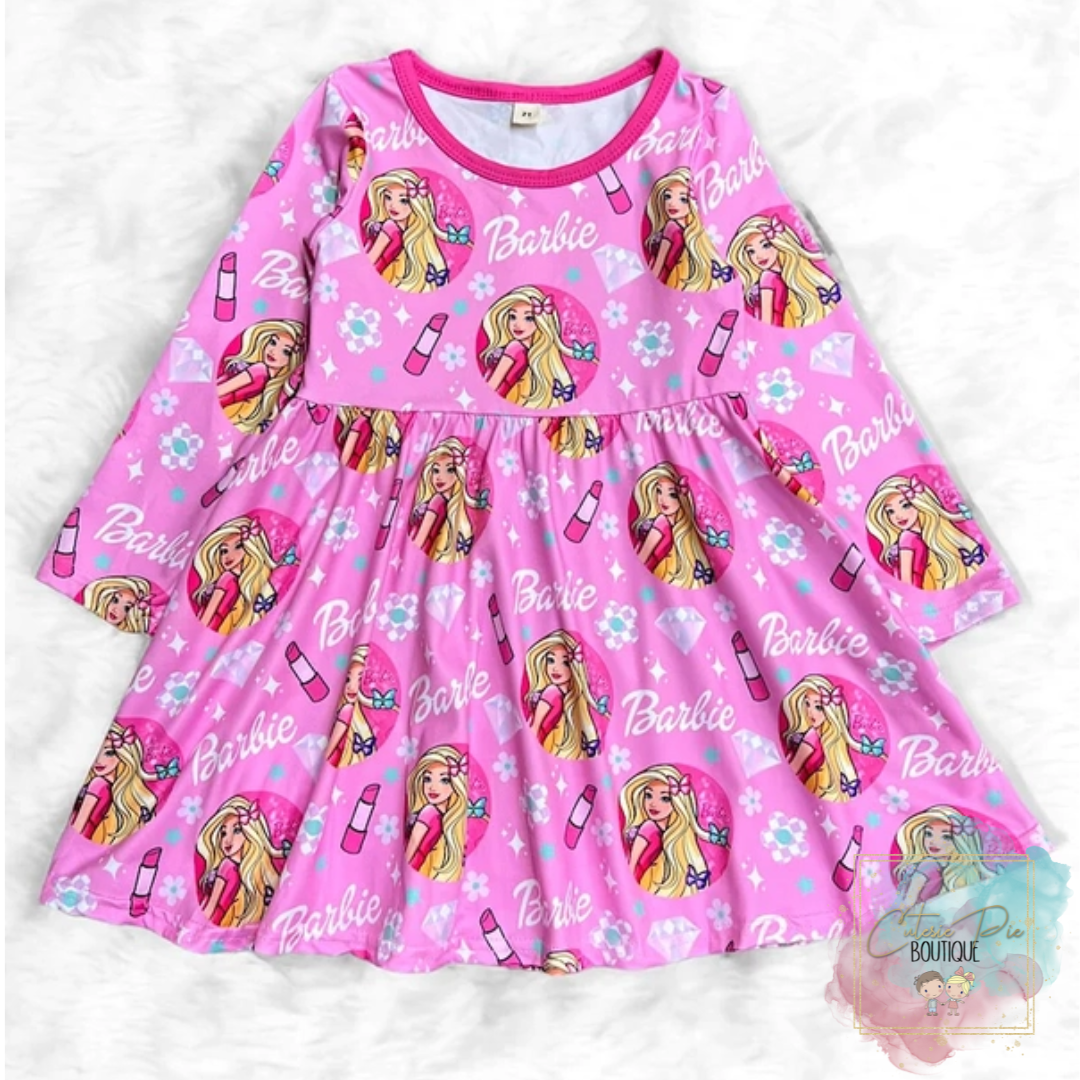 Girl's Barbie Long Sleeve Dress Cutesie Pie Boutique Girl's Barbie Long Sleeve Dress Cutesie Pie Boutique