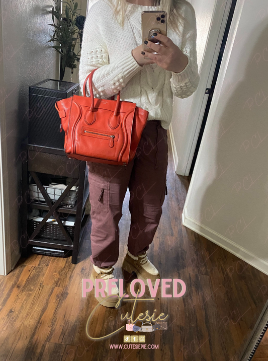 Celine Micro Luggage Tote in Orange / Pre-loved Handbag