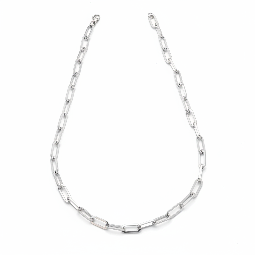 STAINLESS STEEL - NECKLACE - CHUNKY PAPERCLIP 7.5MM - STEEL