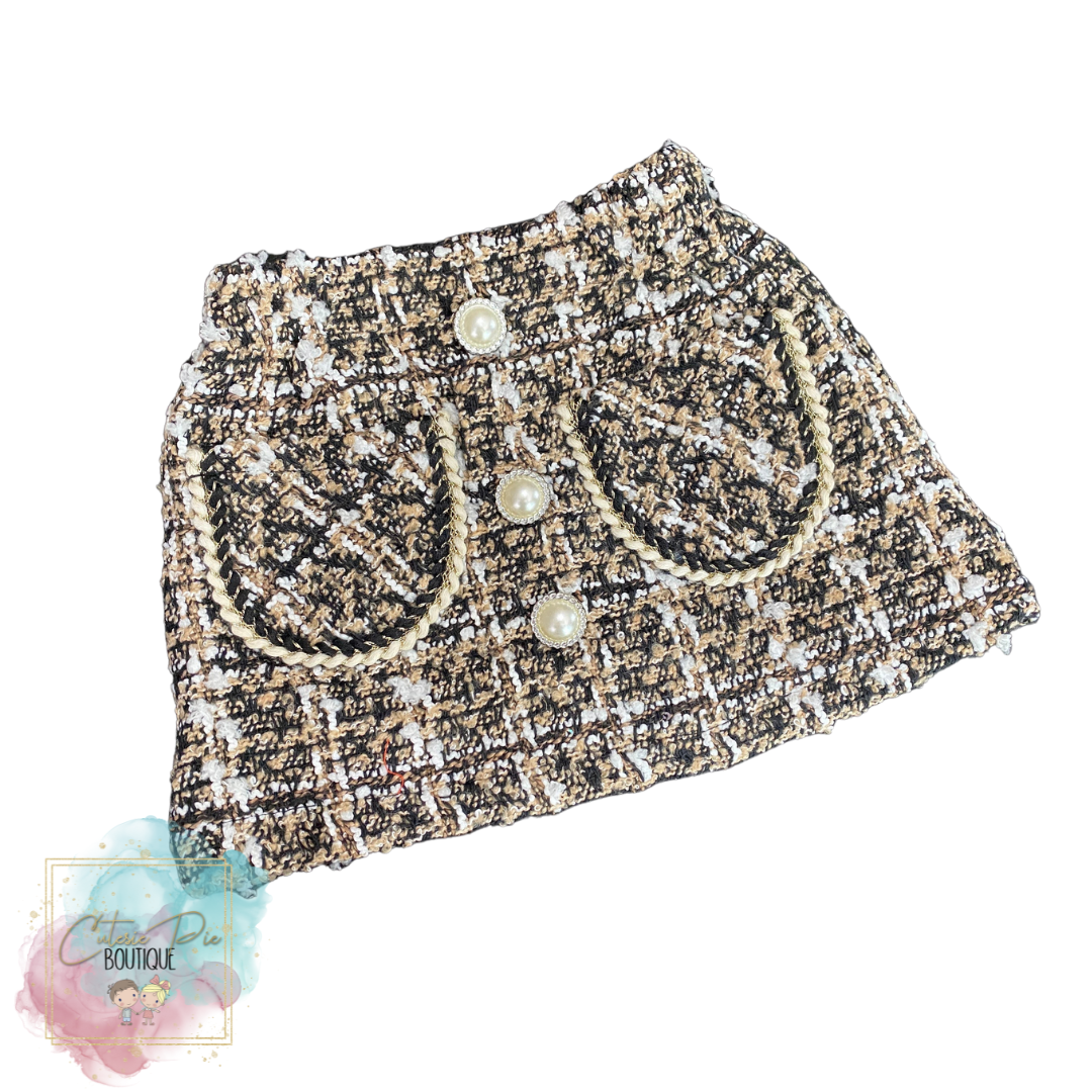 Tweed Skirt with Pearl Detail