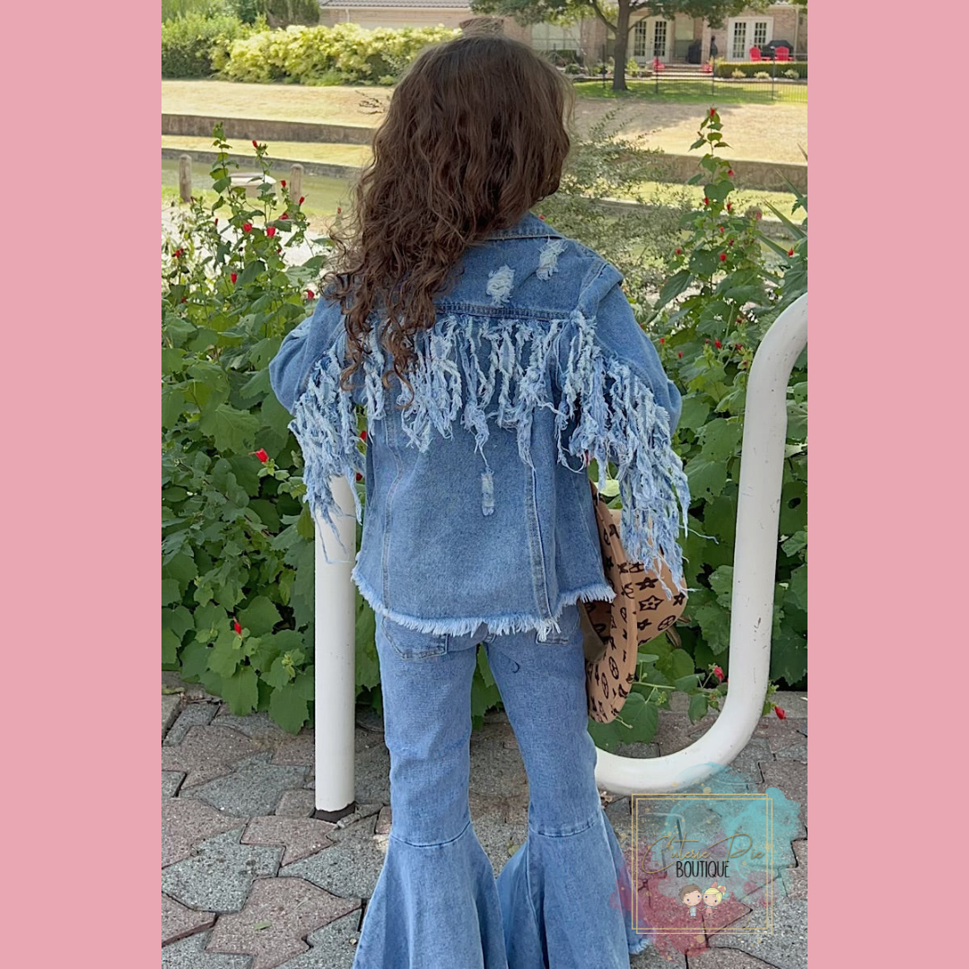 Distressed Denim Fringe Jacket