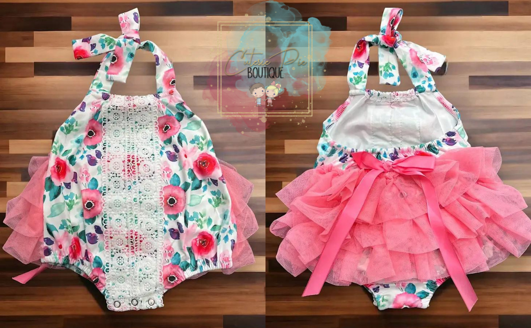 Baby Girl's Floral Onesie w/ Ruffle Butt