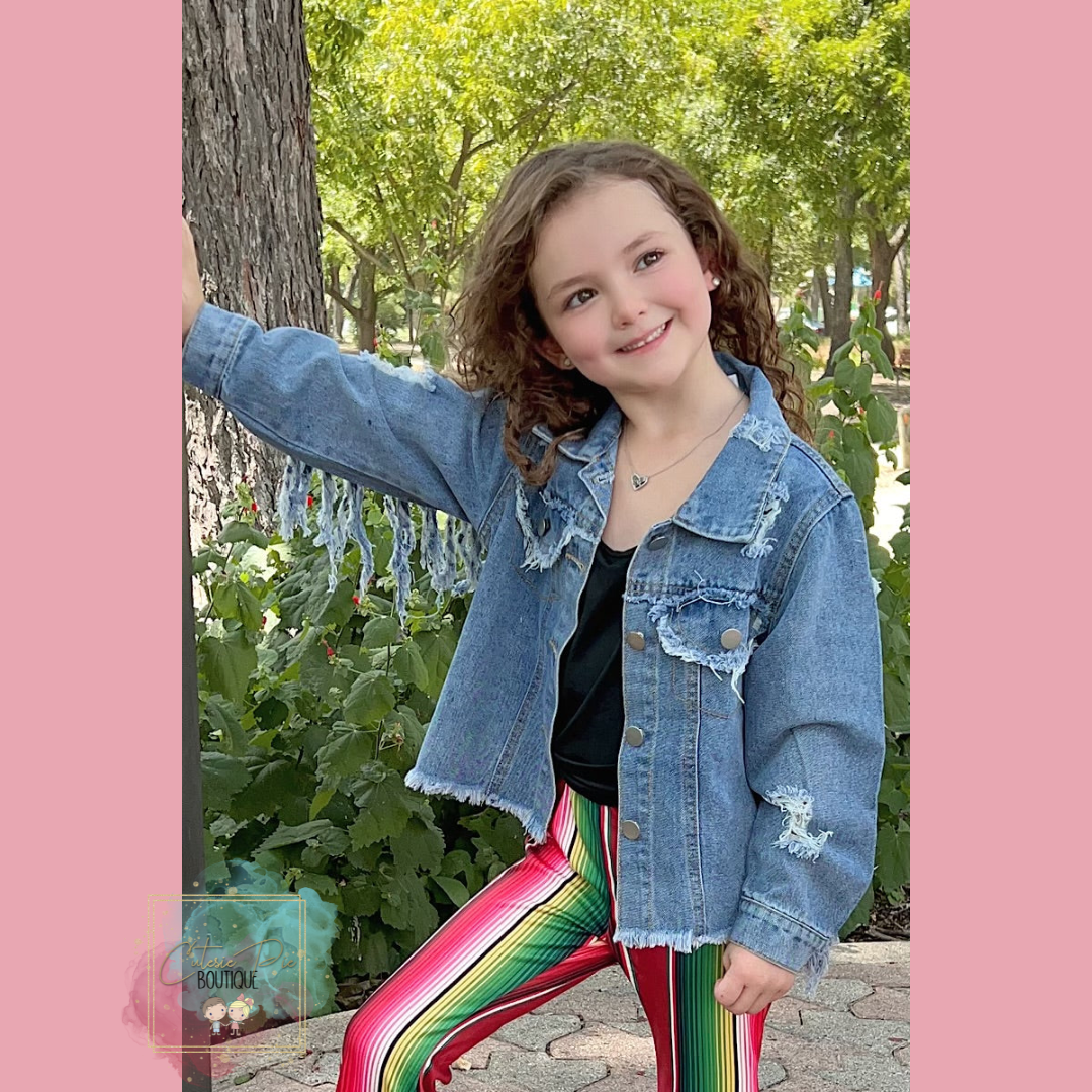 Distressed Denim Fringe Jacket