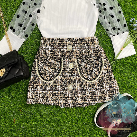 Tweed Skirt with Pearl Detail