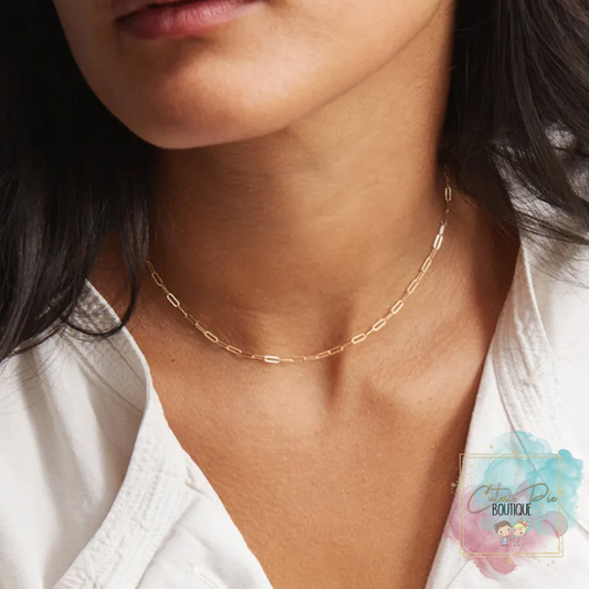 STAINLESS JEWELRY - Dainty Paperclip Chain Necklace - Titanium Plated