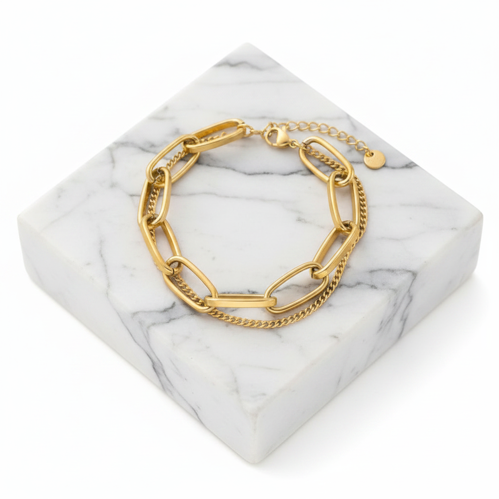 Double Layer Paperclip Bracelet | 18K Gold PVD or Steel | 304 Stainless Steel