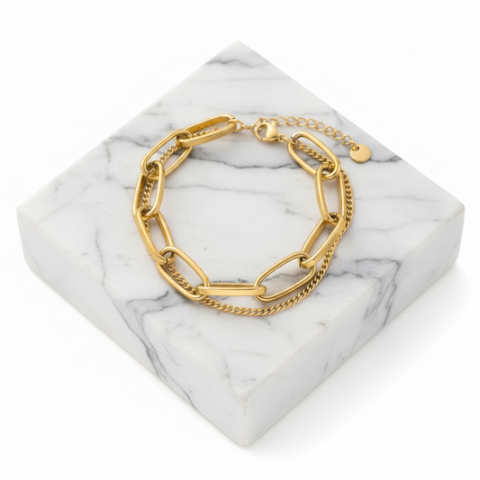 Double Layer Paperclip Bracelet | 18K Gold PVD or Steel | 304 Stainless Steel