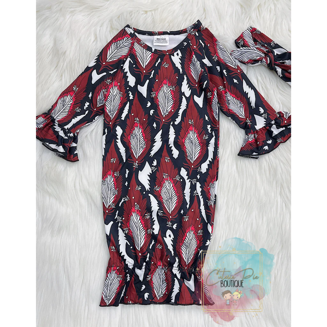 Leaf Baby Gown with Matching Headband 2PC SET
