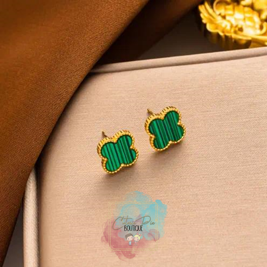 STAINLESS JEWELRY - Clover GREEN STRIPE - Earring / Bracelet / Necklace / SET