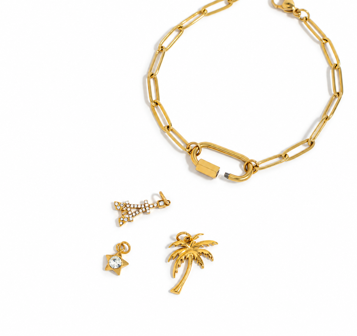 Paperclip Charm Bracelet | 4MM | 18K Gold PVD or Steel | 316L Stainless Steel