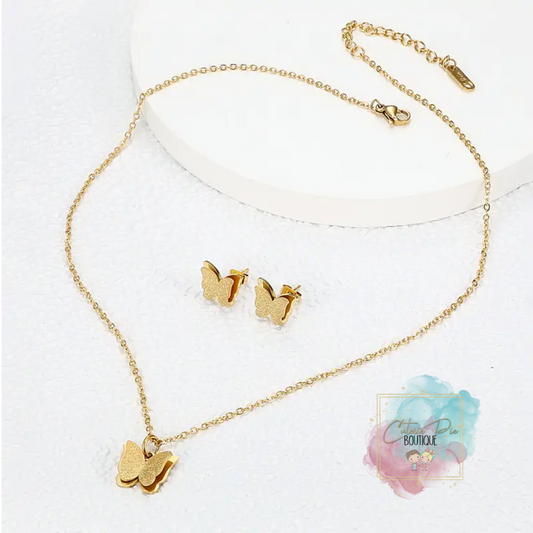STAINLESS JEWELRY - Gold Butterfly 2PC SET - Earring + Necklace