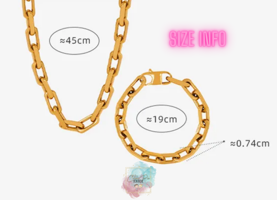 STAINLESS JEWELRY - Gold Chunky Link Necklace, Bracelet or SET - Titanium Steel Plated