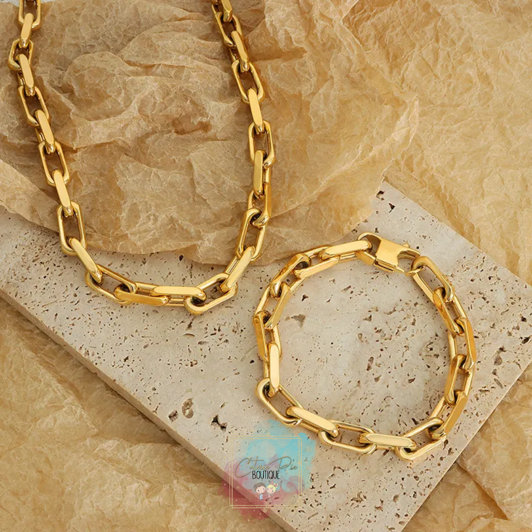 STAINLESS JEWELRY - Gold Chunky Link Necklace, Bracelet or SET - Titanium Steel Plated