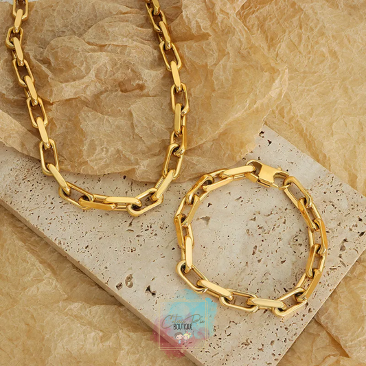 STAINLESS JEWELRY - Gold Chunky Link Necklace, Bracelet or SET - Titanium Steel Plated