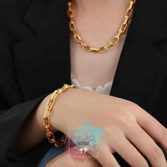 STAINLESS JEWELRY - Gold Chunky Link Necklace, Bracelet or SET - Titanium Steel Plated