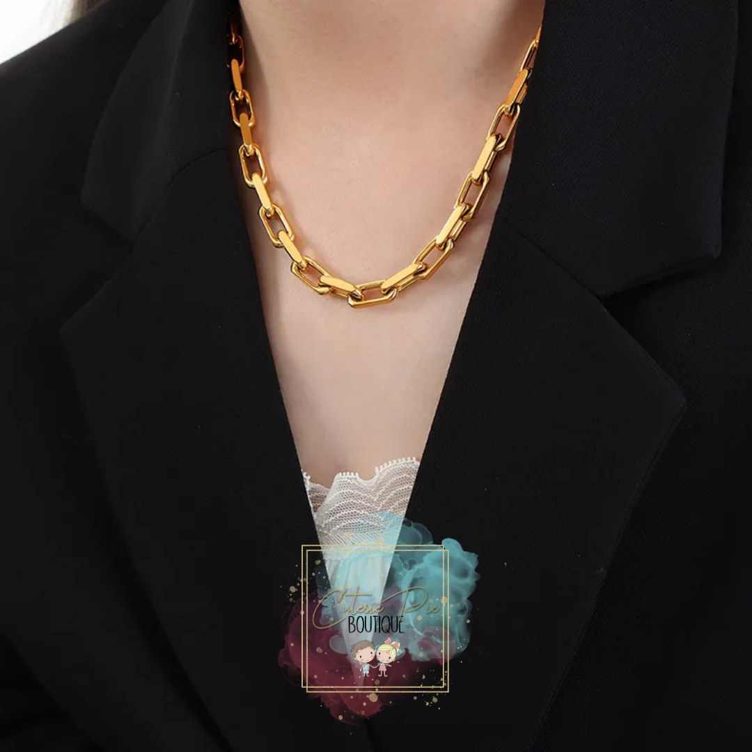 STAINLESS JEWELRY - Gold Chunky Link Necklace, Bracelet or SET - Titanium Steel Plated