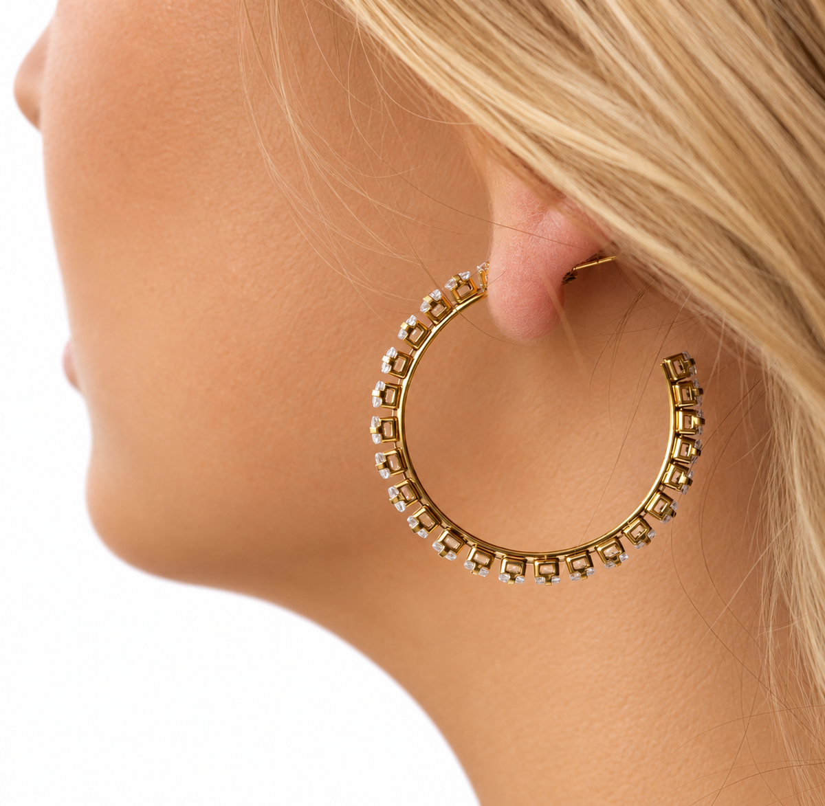 CZ Emerald Cut Hoops Earrings | 30MM | 18K Gold PVD or Steel | 316L Stainless Steel
