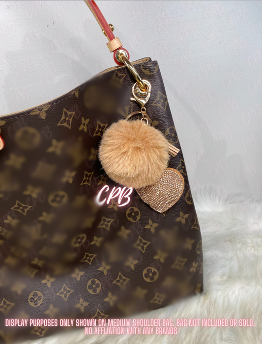 Bag Charm / Keychain - Bling Heart w/ Pom Pom & Tassel