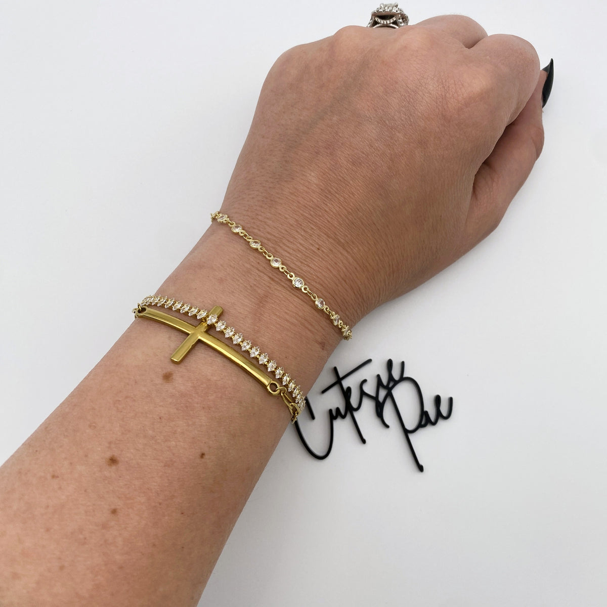 CZ Round Bezel Station Bracelet | 18K Gold Filled