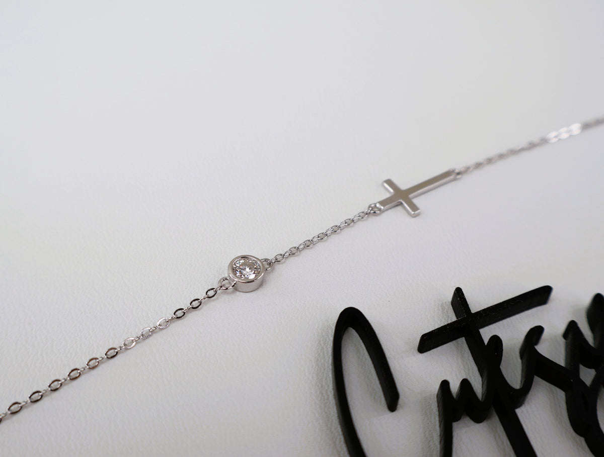 Moissanite Station Cross Bracelet | 0.3CT | 950 Platinum-Plated Sterling Silver | Certificate Included