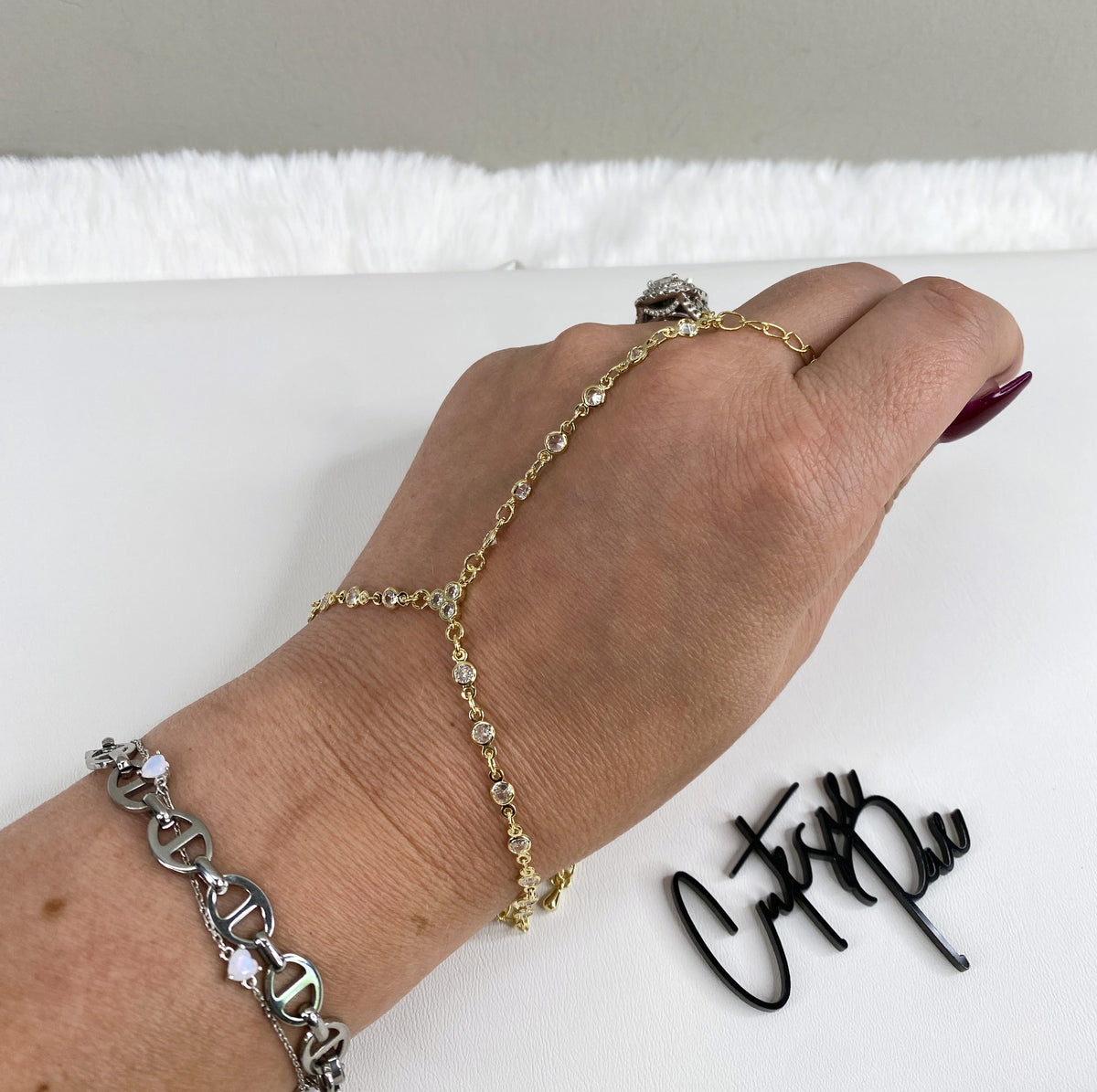 Round Bezel CZ Hand Chain | 18K Gold Filled