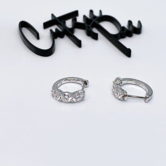 Moissanite Trinity Huggie Earrings | 13.5MM | 1.8CT Total | 950 Platinum-Plated Sterling Silver | Certificate Included