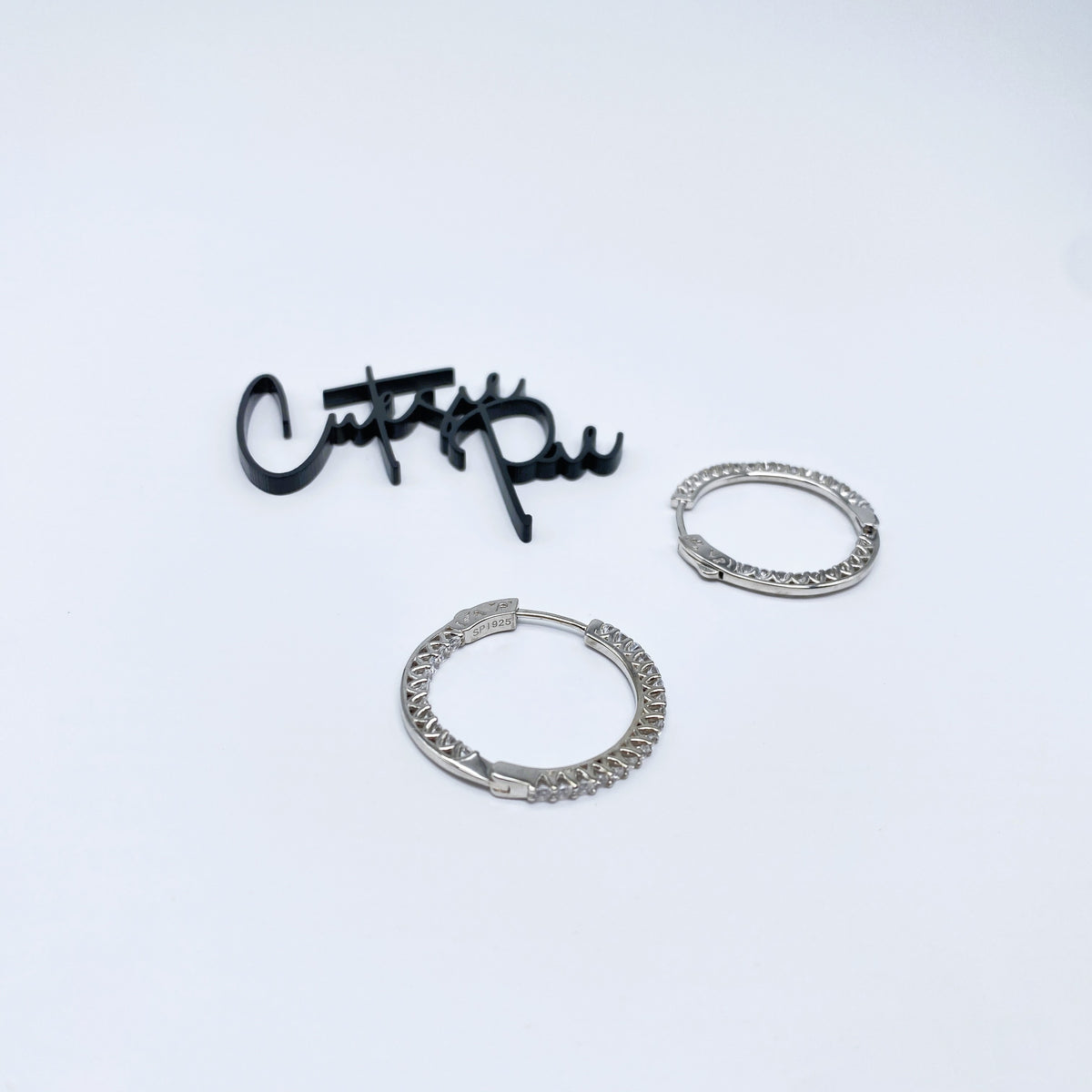 CZ Inside Out Hoop Earrings | 30MM | Rhodium-Plated Sterling Silver