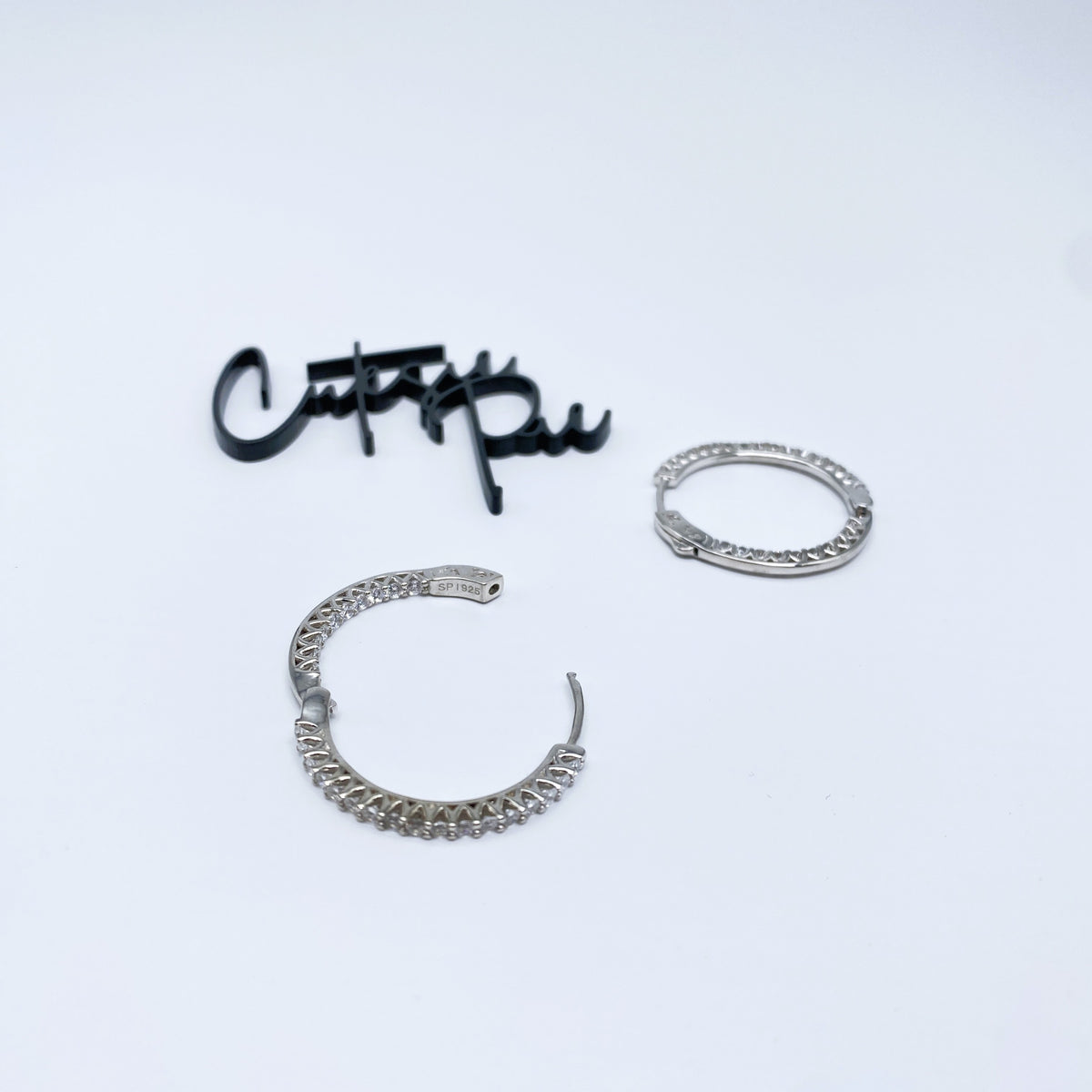 CZ Inside Out Hoop Earrings | 30MM | Rhodium-Plated Sterling Silver