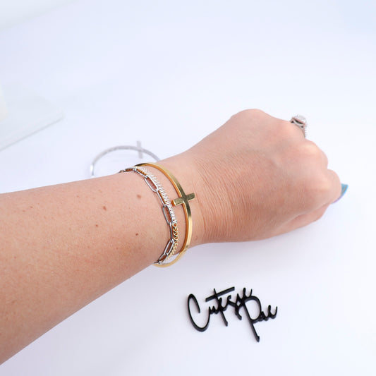 4:13 Cross Cuff | 18K Gold PVD or Stee | 316L Stainless Steel