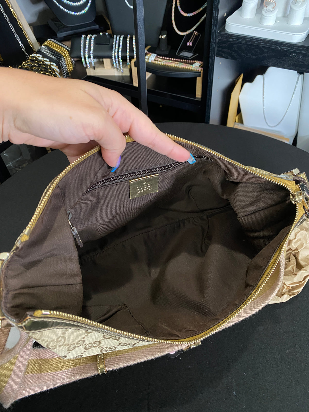 Gucci | Medium Half Moon Hobo | GG Canvas Gold / Pink