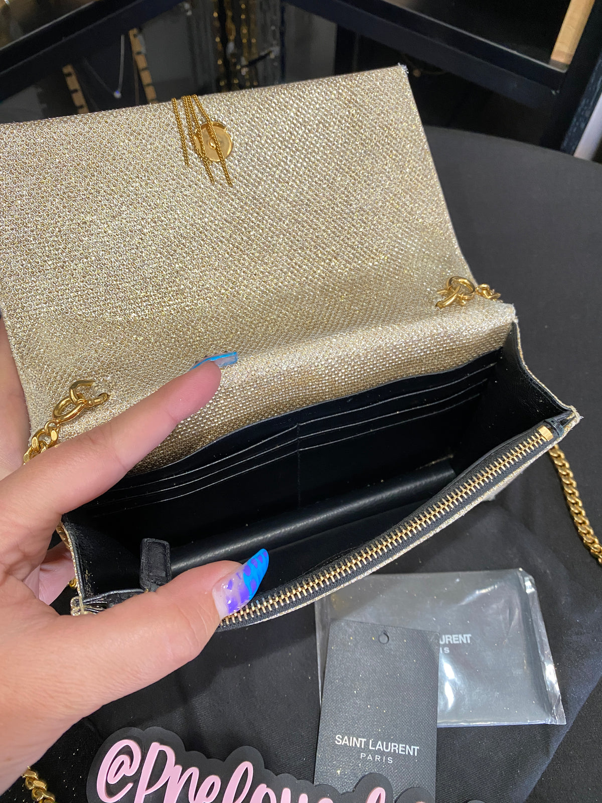 Saint Laurent | Kate Tassel WOC | Champagne Gold Glitter