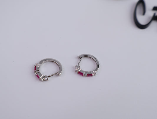 Color CZ Huggie Hoop Earrings | Pink | 13.2MM | Rhodium-Plated Sterling Silver