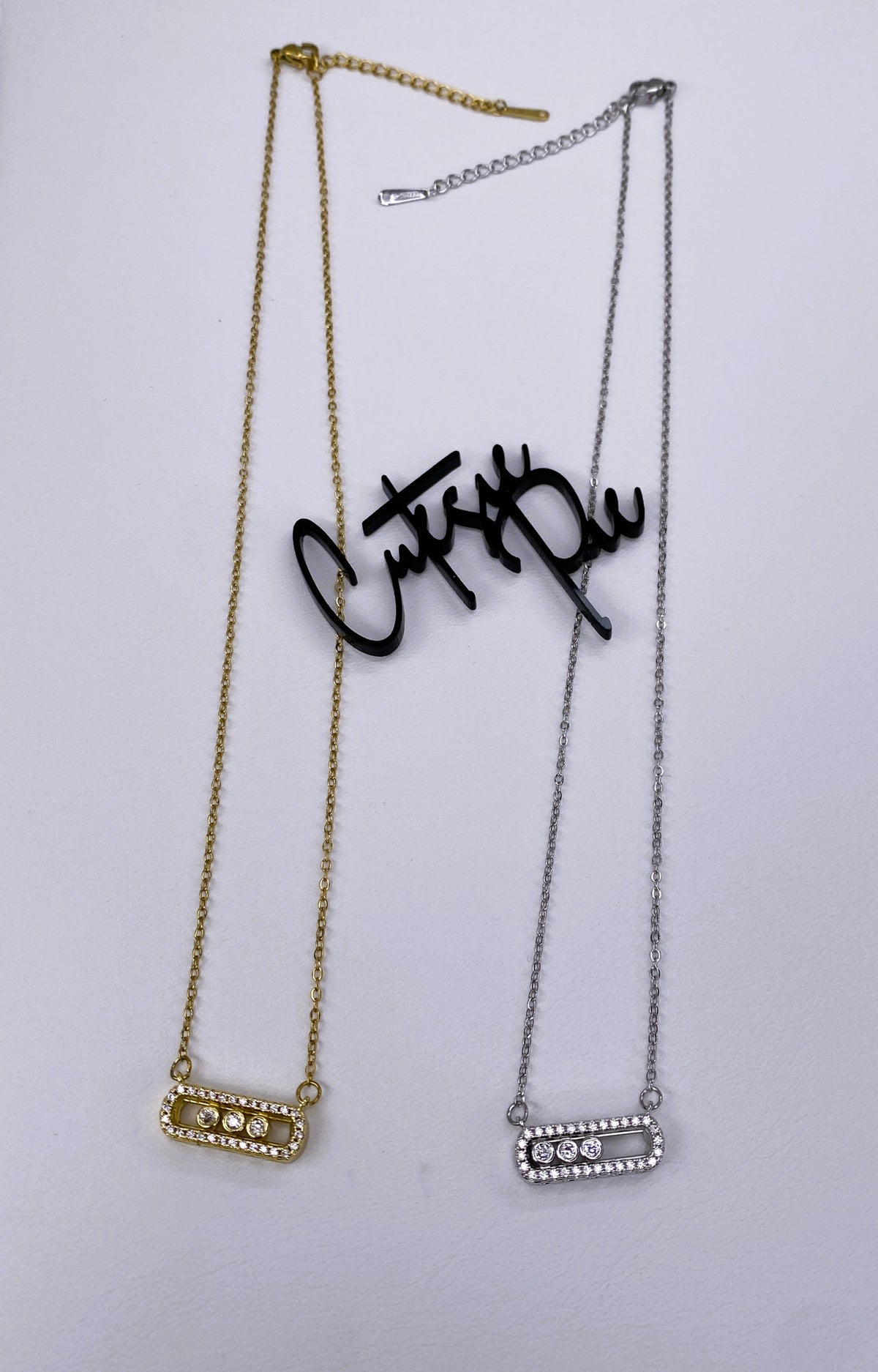 Trinity Pave Sliding Necklace | 316L Stainless Steel | 18K Gold PVD or Steel