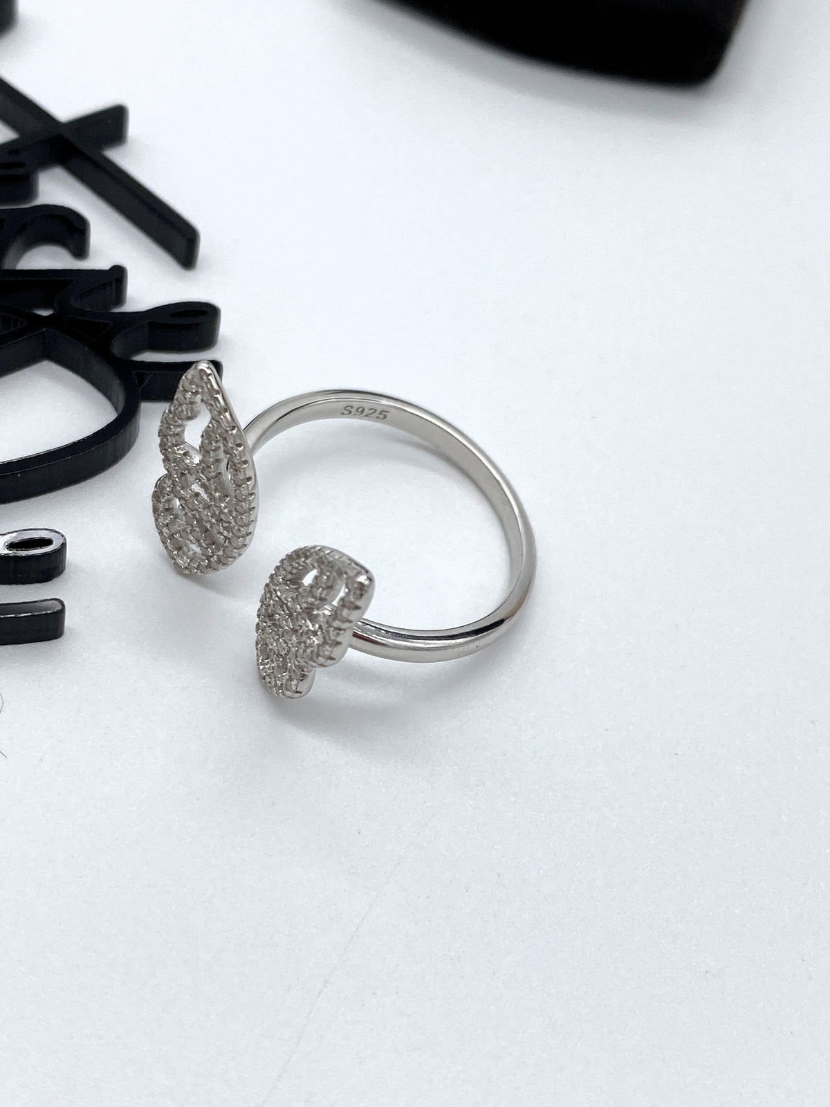 Moissanite Butterfly Ring | Open Style Pave | Rhodium over Sterling Silver | Certificate Included