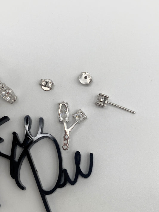 Moissanite Triple Stone Stud Earrings - Marquise & Round | 0.5CT Each | 950 Platinum over Sterling Silver | No Certificate